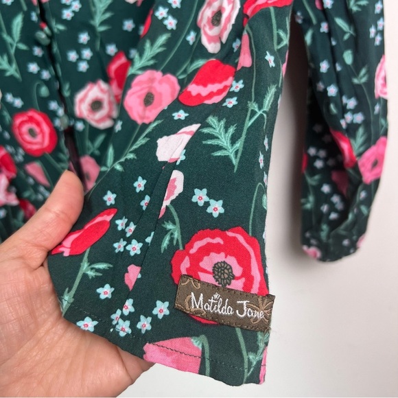 Matilda Jane Blouse Womens Medium Green Red Floral Tunic Top Button Up - Picture 6 of 6